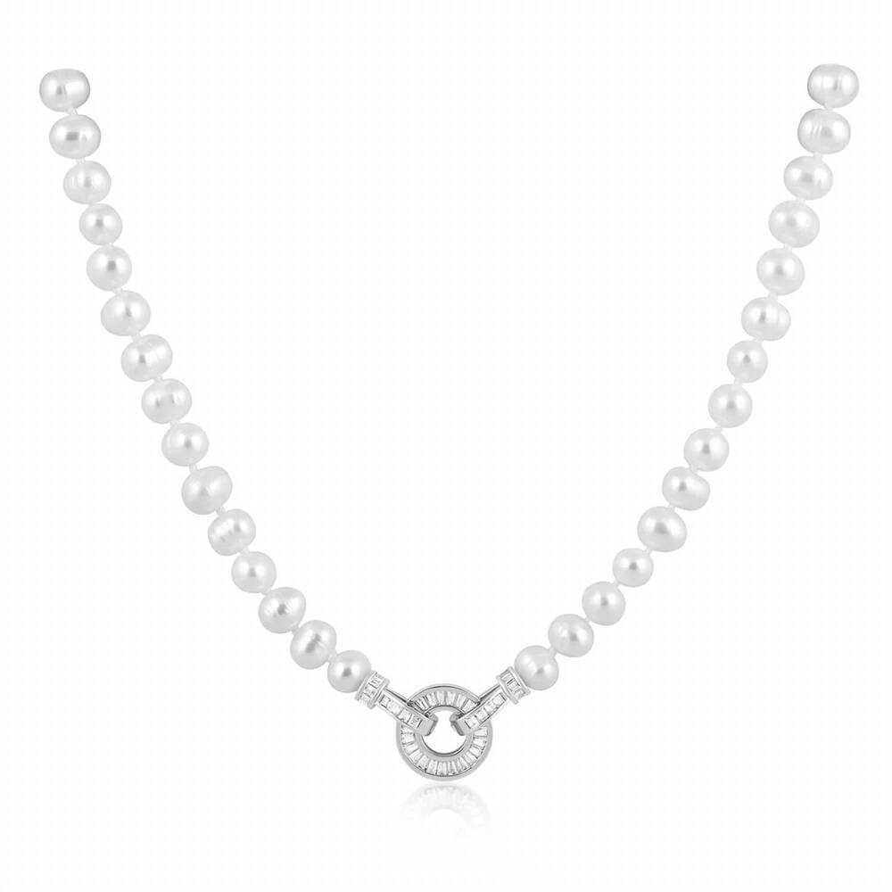 NEW SAHIRA kelly pearl necklace with cubic zirconia stones in silver